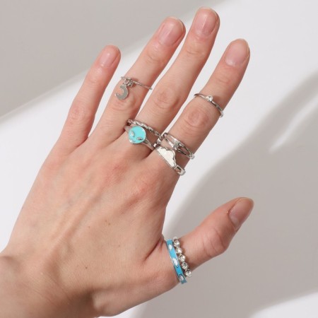 A set of rings 8 pieces "aliens", colored in silver, 13 size-3