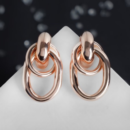 Earrings Metal "Geometry" ovals on the ring, color pink gold-1