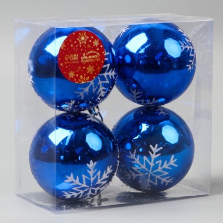 Set of balls plastic D-8 cm, 4 pcs "Snowball" White-blue-1