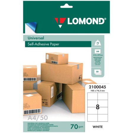 Lomond self -drawn label, on a sheet of A4 8 labels 105x74.3 mm, 50 sheets, white matte (2100045)