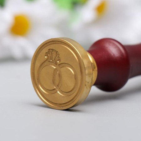Printing for wax with a wooden handle "Wedding Rings" 9x2.5x2.5 cm-3
