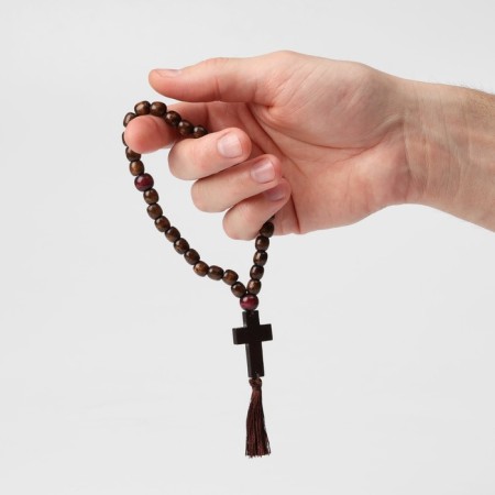 Parsing wooden "Orthodox" with a cross, brush, 33 beads, brown color-2