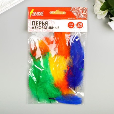 Decorative feathers "carnival", 5-8 cm (set 24 pcs) 6 colors, bright, assorted-3