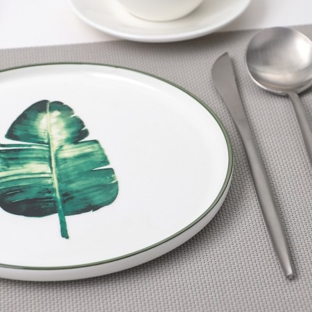 Board of ceramic dessert "Botanika. Palma ", d = 20 cm, the color is white and green-1