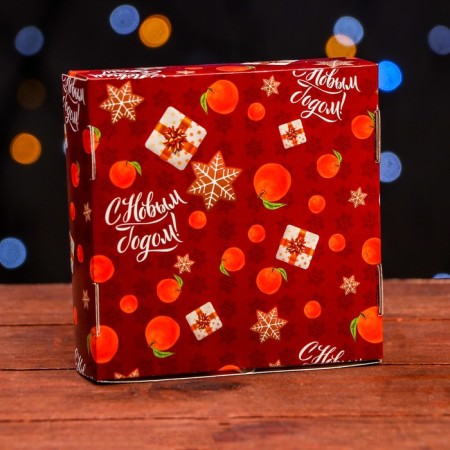 Gift box team with the window "Mandarins and gifts", 11.5 x 11.5 x 3 cm-2