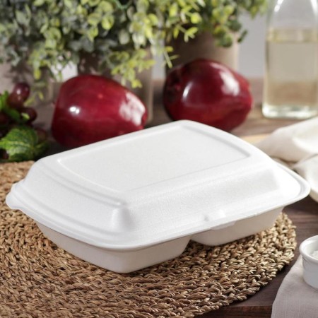 Disposable lunch box, 24.7 × 20.6 × 7 cm, 2 sections, white color-1