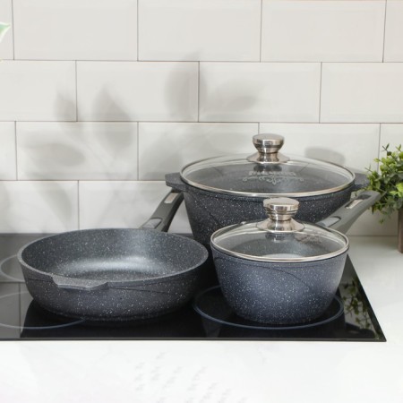 Set of dishes No. 1 granite, 3 objects: pan D = 26 cm, bucket 1.7 l, pot 5 l, covers, anti -stick coating-14