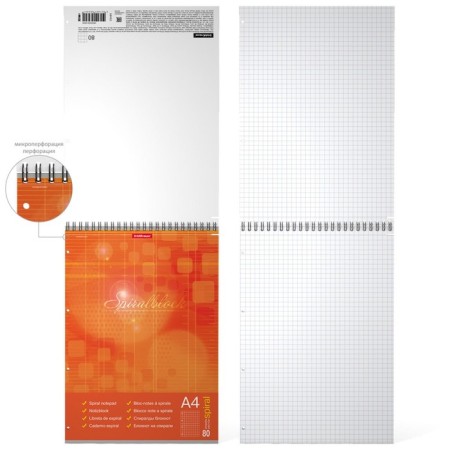A4, 80 sheets, cell, Erichkrause "Spiralblock" notebook, cardboard cover, firm substrate, outlet, 100%, miceneration, mix-4