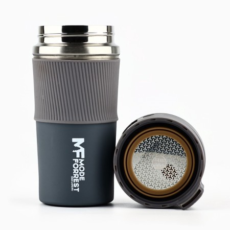 Thermal engine with the Mode Forrest button, 380 ml, the color is gray, retains heat of 6-8 hours-3