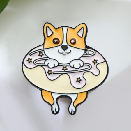 Icon "Puppy Corgi" with a donut, colored in ferrous metal-1