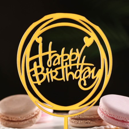 Topper "Happy Birthday", a circle with hearts, gold, give beautifully-1