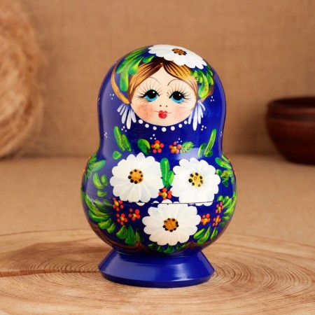 Nesting doll "white flowers", blue dress, 10 puppet, 12 cm-2