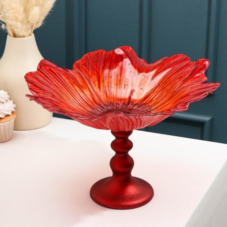 Serving dish on the leg "Poppies, d = 30 cm, red color