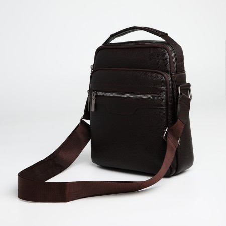 Male bag over the shoulder, Textura, 3 external pockets, brown color-3