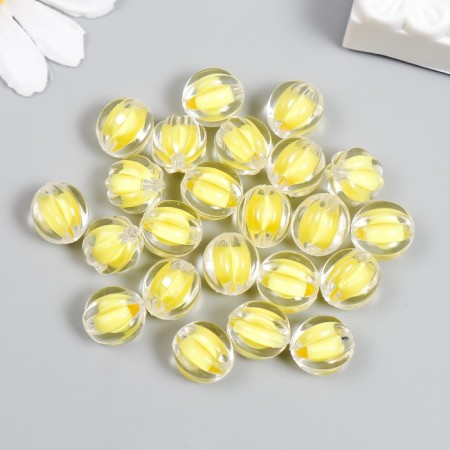 Plastic beads "Ball ribbed - inner color yellow" set of 20 g 1.2x1.1 cm-2
