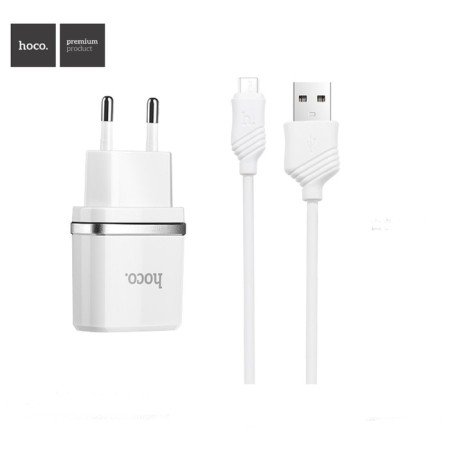 Network charger Hoco C11, USB - 1 A, MicroUSB 1 m cable, white-1