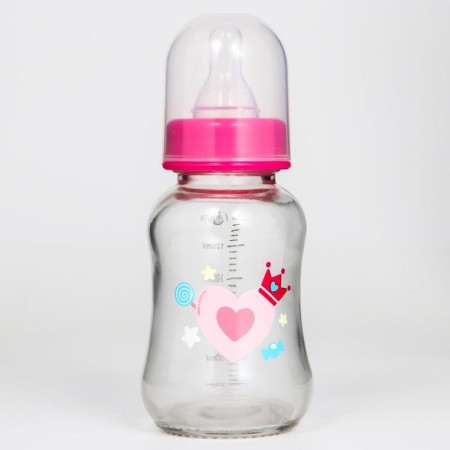 A bottle for feeding glass "Bunny Polly", a classic throat, medium stream, 150 ml., From 3 months.-4