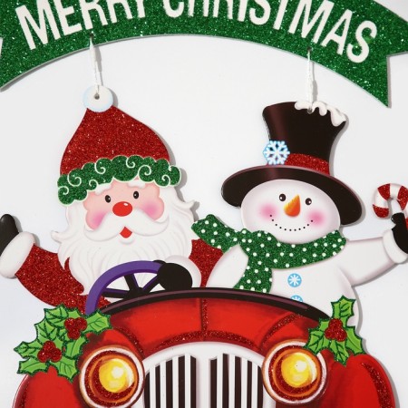 Decorative decoration (suspension) "Santa Claus and a snowman on a car" 40x34 cm-4
