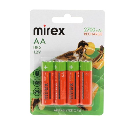 Battery Mirex, Ni-Mh, AA, HR6-4BL, 1.2V, 2700 mAh, blister, 4 pcs.