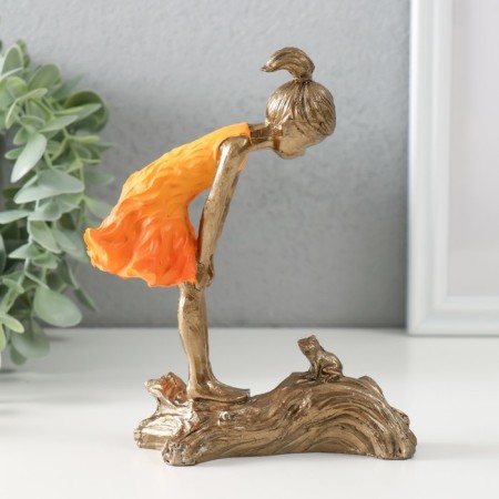 Souvenir Polystone "Baby and frog" bronze, orange 12x5x15 cm