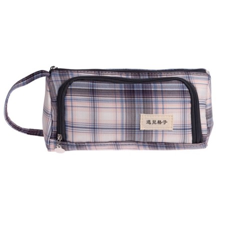 School Penal on a zipper 2 departments "Scotland", gray-pink-1