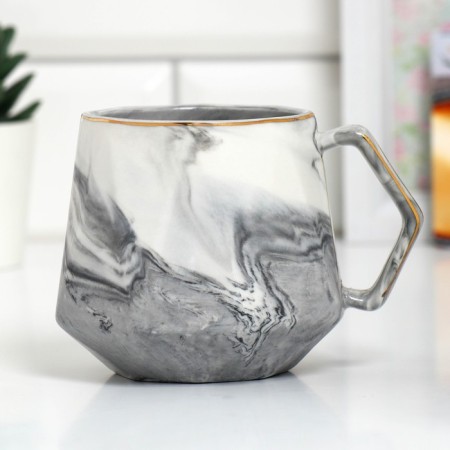 Ceramic "Happiness" mug, 350 ml, gray color-2