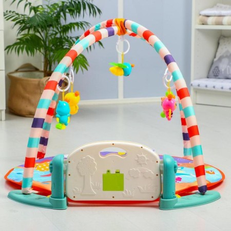 Developing rug "baby game", with a piano, round, blue-9
