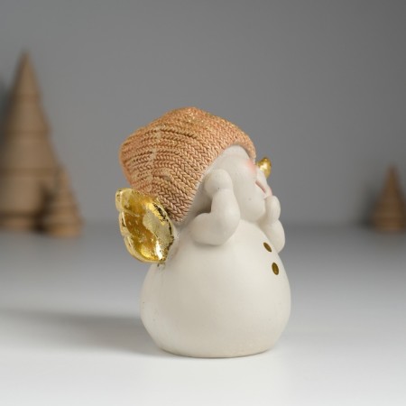 Polystone souvenir "Snowman in a golden knitted cap, with wings" 9x6x9 cm-2