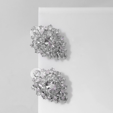Earrings with rhinestones "flash" drop, white color in silver-1