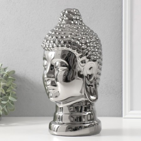 Souvenir ceramics "Buddha's head" silver 15x15x29 cm-3