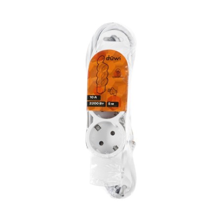 Duwi extension cord, 3 sockets, 5 m, 10 A, 2200 W, PVS 3x0.75 mm2, with salary, white-4