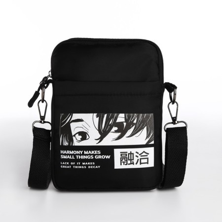 Youth bag on an anime long belt, 20 x 15 x 3 cm, lightning department, black color-2