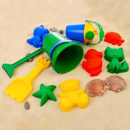 Set for playing in sand No. 113 (8 molds, scoop, watering can, rake, bucket) mix-6