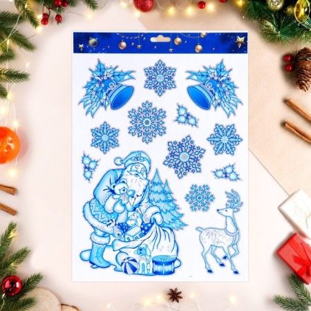 Stickers on the windows "New Year" Santa Claus with gifts, 41 x 29 cm
