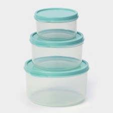 A set of food containers of round shares, 3 pcs: 150 ml, 300 ml, 500 ml, turquoise color