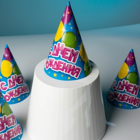 Paper cap “Happy Birthday”, balloons, set 6 pcs.-6