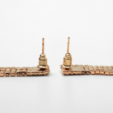 Hanging earrings with rhinestones "Waterfall" on a rectangle, white color in gold, 11.5 cm