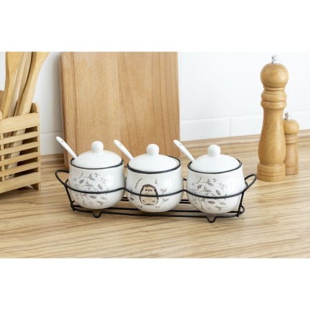 A set of ceramic cans for spices on a hedgehog metal stand, 200 ml, 3 pcs, white color-11