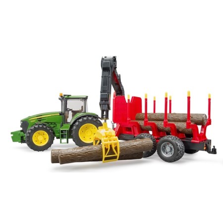 John Deere tractor, with a trailer and a manipulator, with 4 logs-1