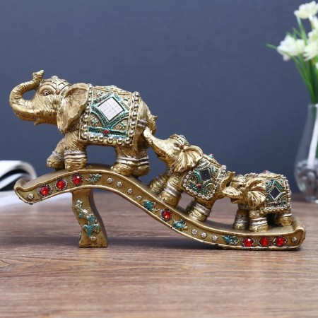 Polystone souvenir "Three elephants - Happiness Road" 15.5x25x5.5 cm-1