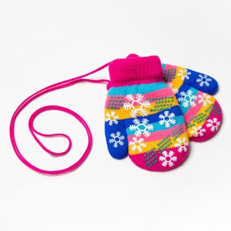 New Year. Baby mittens, pink color/stripes, size 14.5x6.7