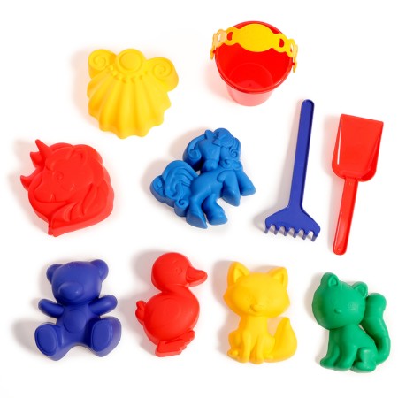 Set for playing in sand No. 111: 6 molds for sand, scoop, rake, bucket, mix-8