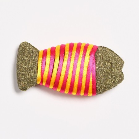 A toy for cats from cat mint "Striped fish", 7 cm, yellow/pink-1