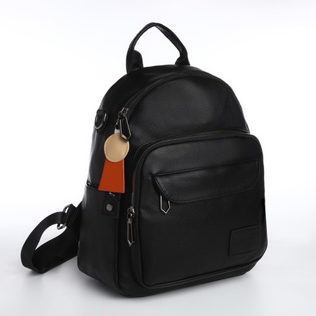 City backpack on lightning, from artificial leather, black color