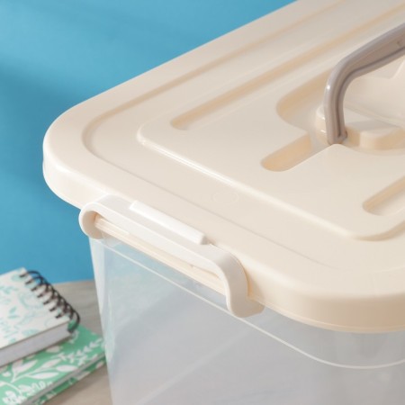 Storage container with a lid Ricco, 10 l, 35.5 × 23.5 × 19 cm, beige color-5