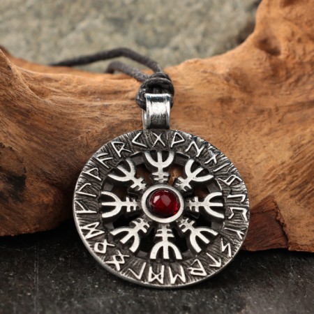 Amulet "Agishyalm" with grenades stone, 35x42 mm, metallic