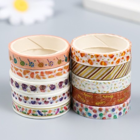 Adhesive tape Paper "Sweets" set 10 pcs width. 0.8 cm dl. 2 m 8.5x4x1 cm
