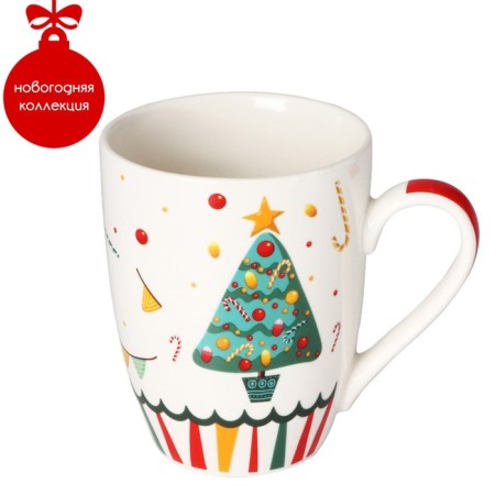 Porcelain mug in gift packaging of the share "New Year. Christmas tree ", 350 ml, white color