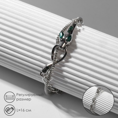 Bracelet Metal "Snake", green color in silver, l = 16 cm