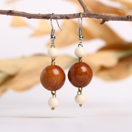 Handmade earrings, wooden "Snowball", color mix-1